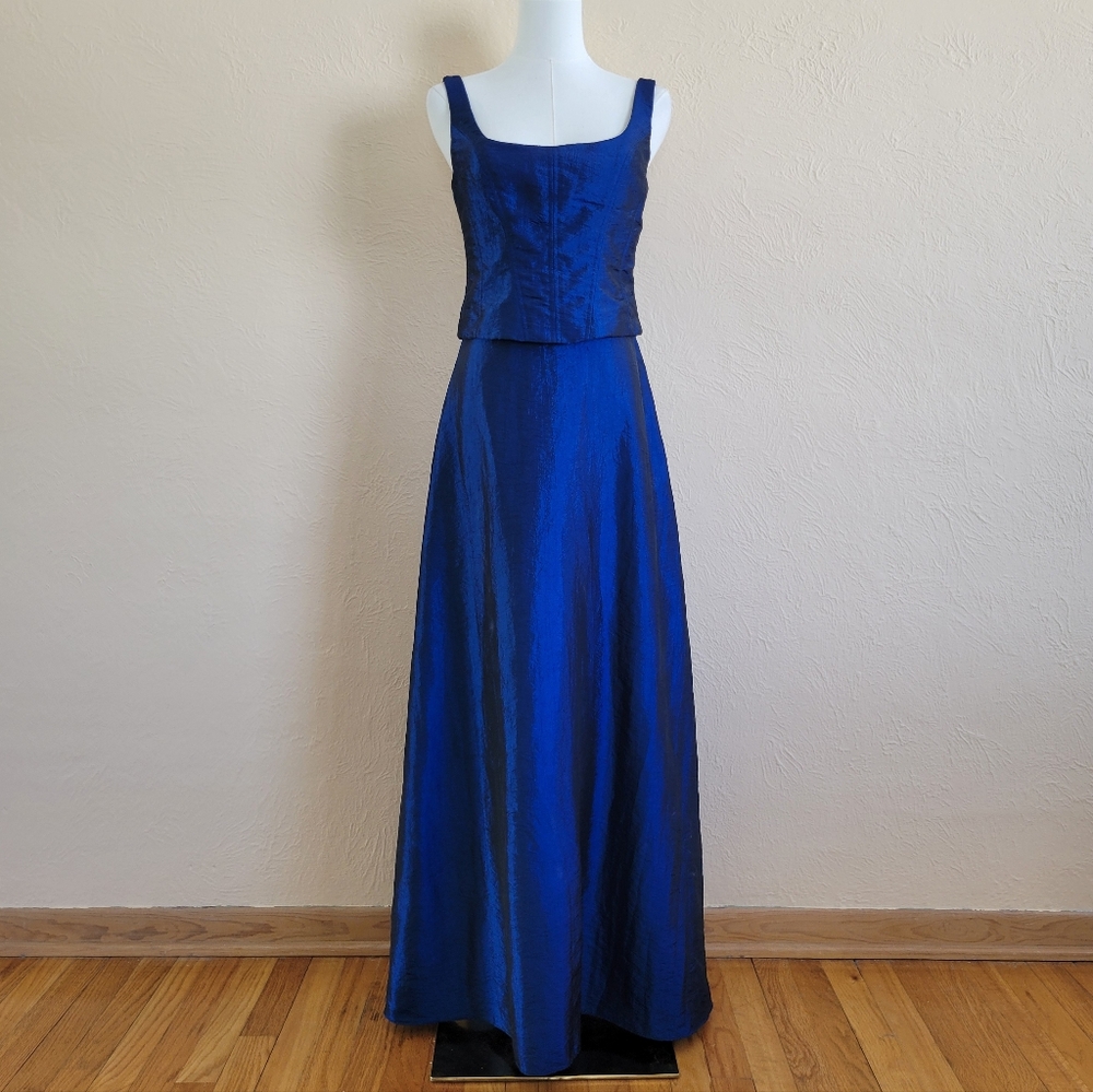 Faviana | 90s Vintage Blue Taffeta Prom Dress